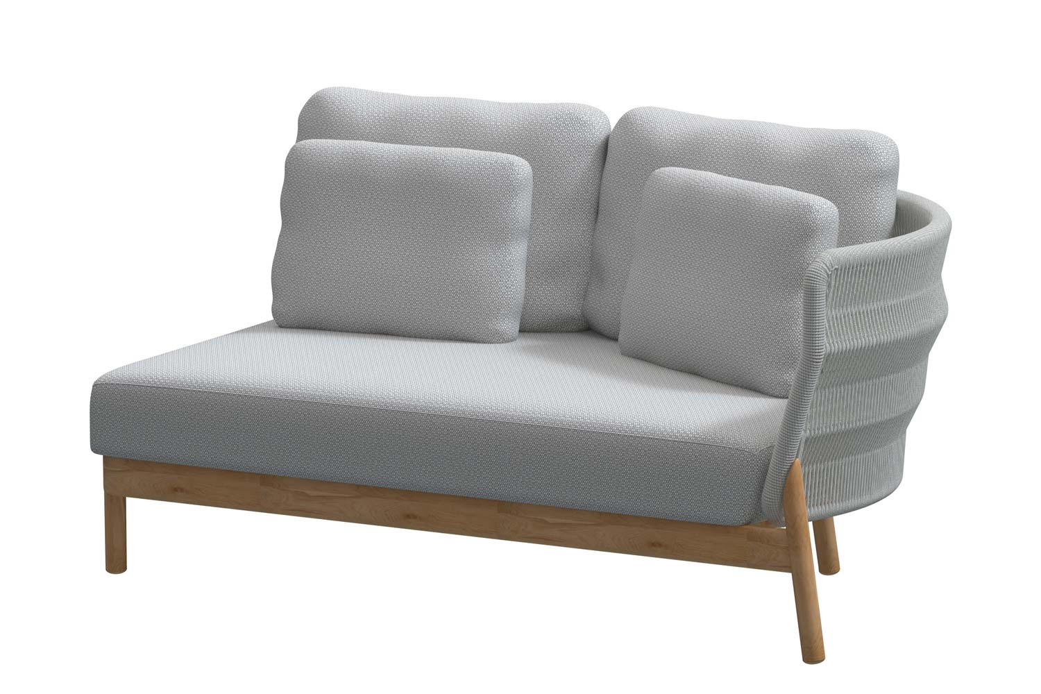 4 Season Outdoor Avalon teak modular 2 seater bench left arm Frozen with 5 cushions