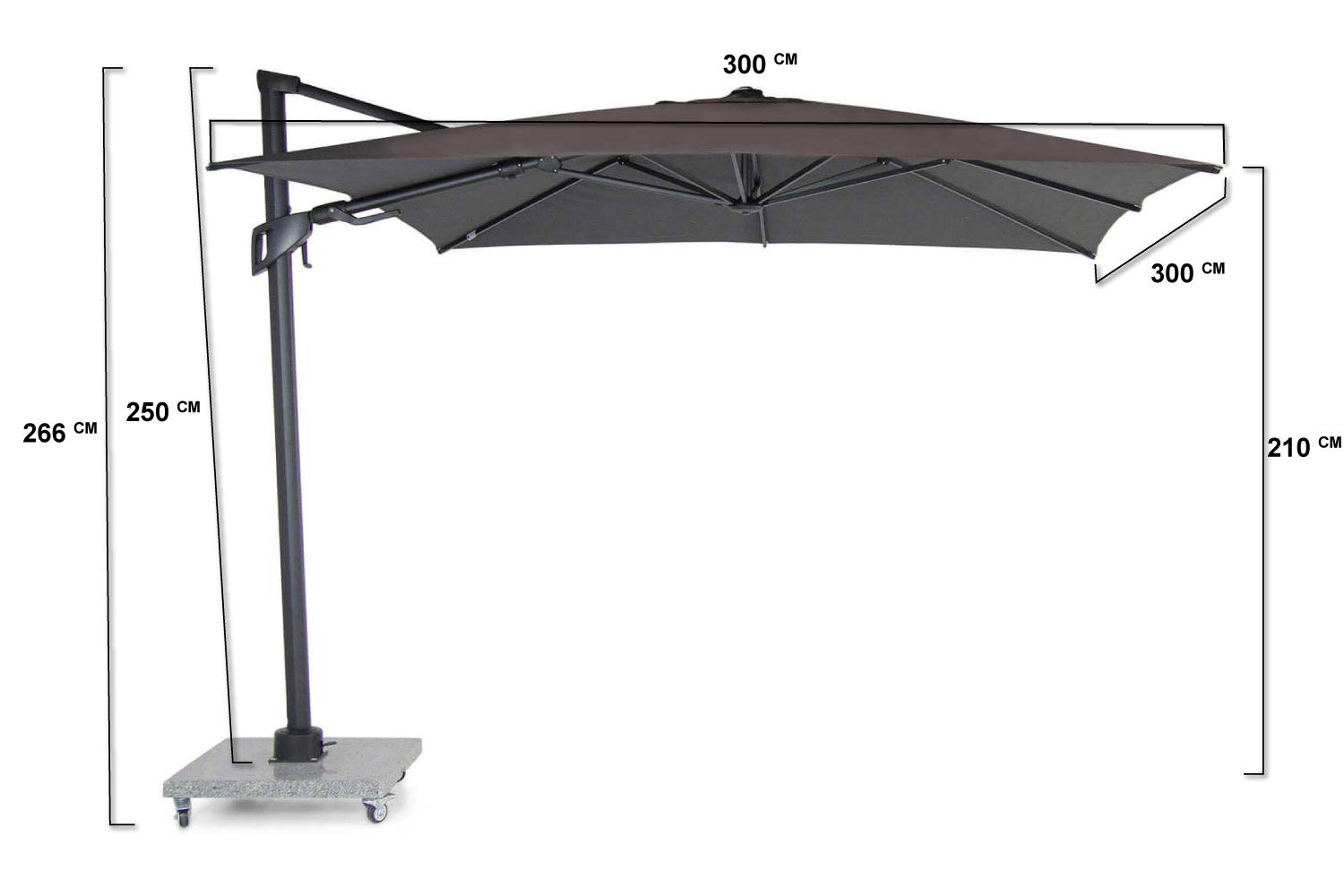 Santika Belize Deluxe parasol 300 cm x 300 cm antraciet frame/dark grey 