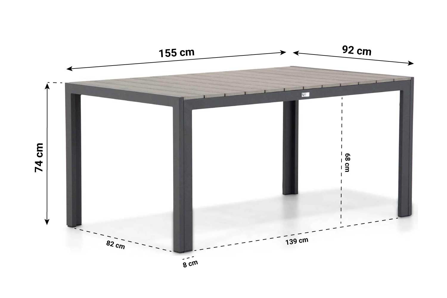 Coco Azzano/Young 155 cm dining tuinset 5-delig