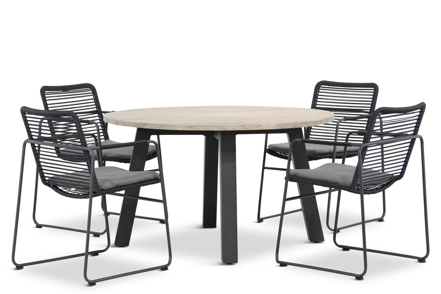 4 Seasons Outdoor Elba-Derby rond 130 cm dining tuinset 5-delig stapelbaar