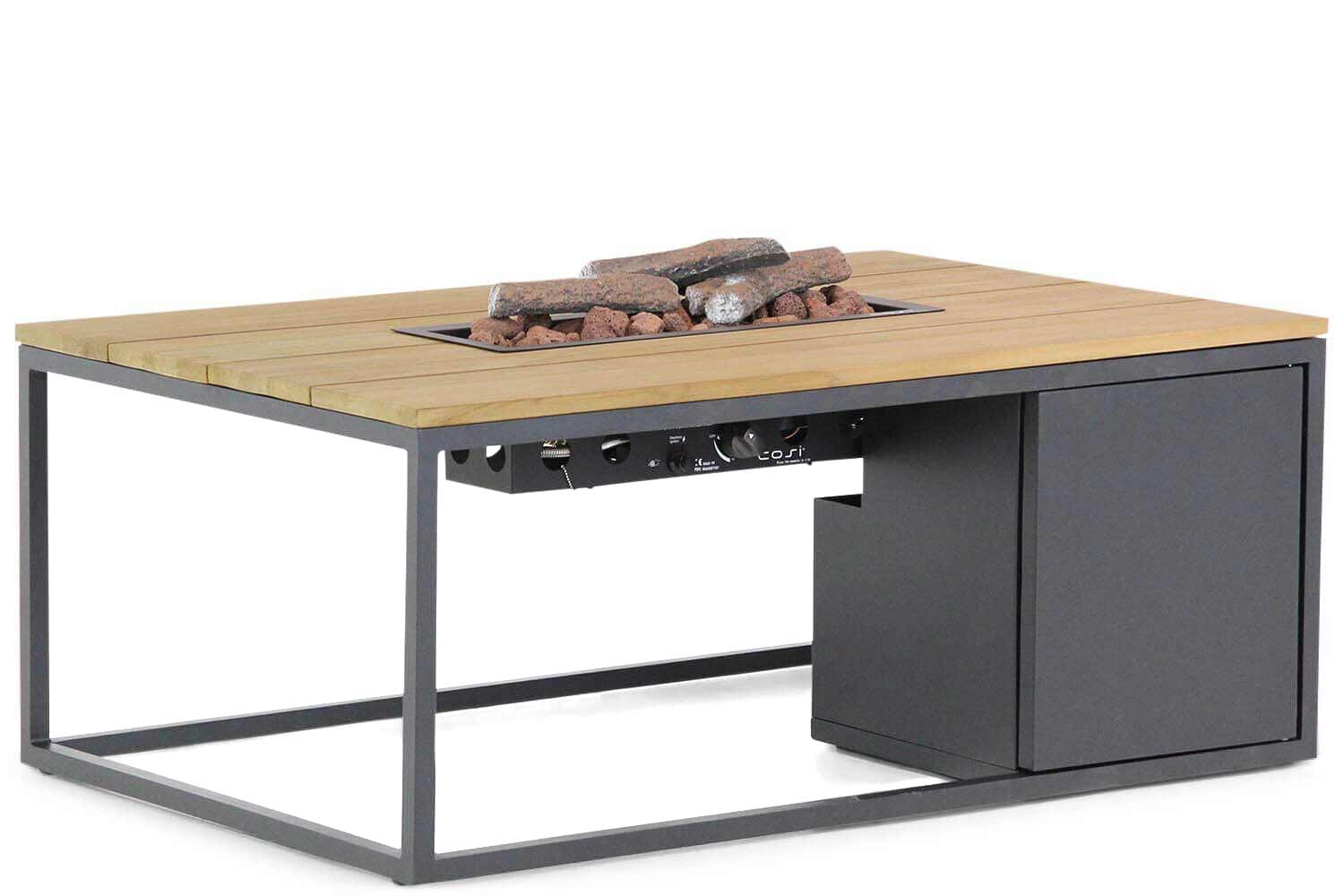 Cosiloft lounge vuurtafel 120x80cm antraciet frame teak blad