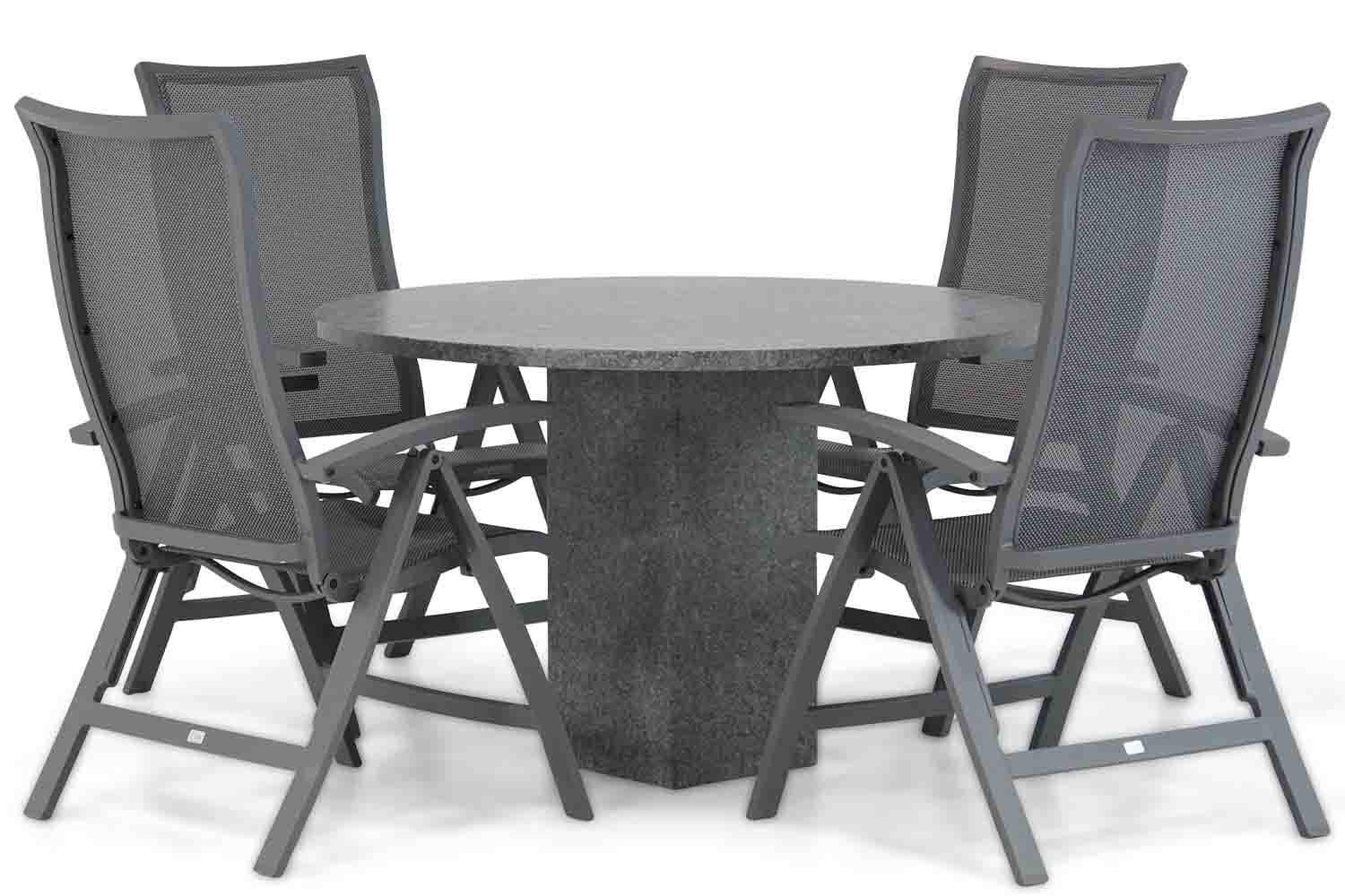 Presto Lucardo/Graniet 120 cm rond dining tuinset 5-delig Presto Lucardo/Graniet 120 cm rond dining tuinset 5-delig