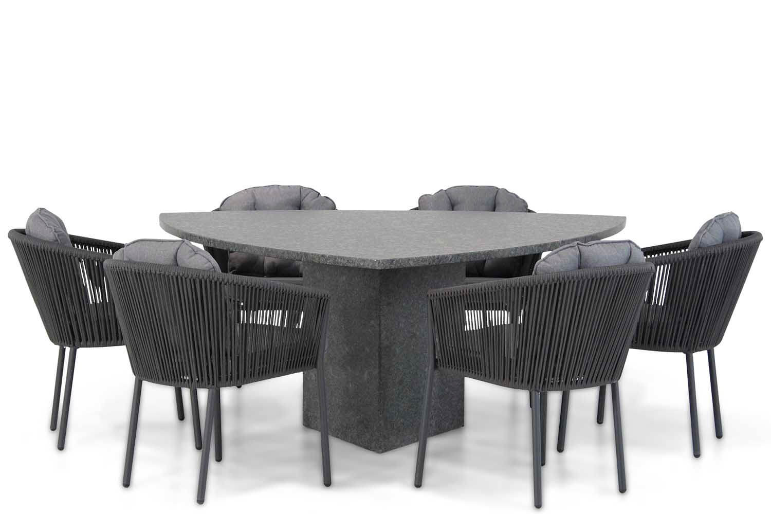 Santika Novita-Graniet 170 cm triangel dining tuinset 7-delig