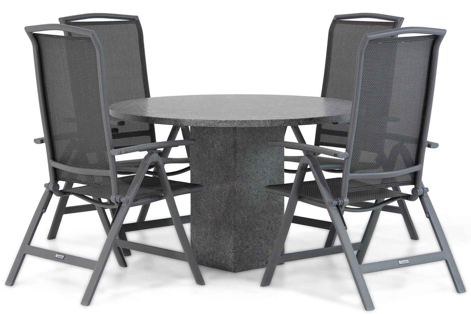 Lifestyle Tirana/Graniet 120 cm rond dining tuinset 5-delig
