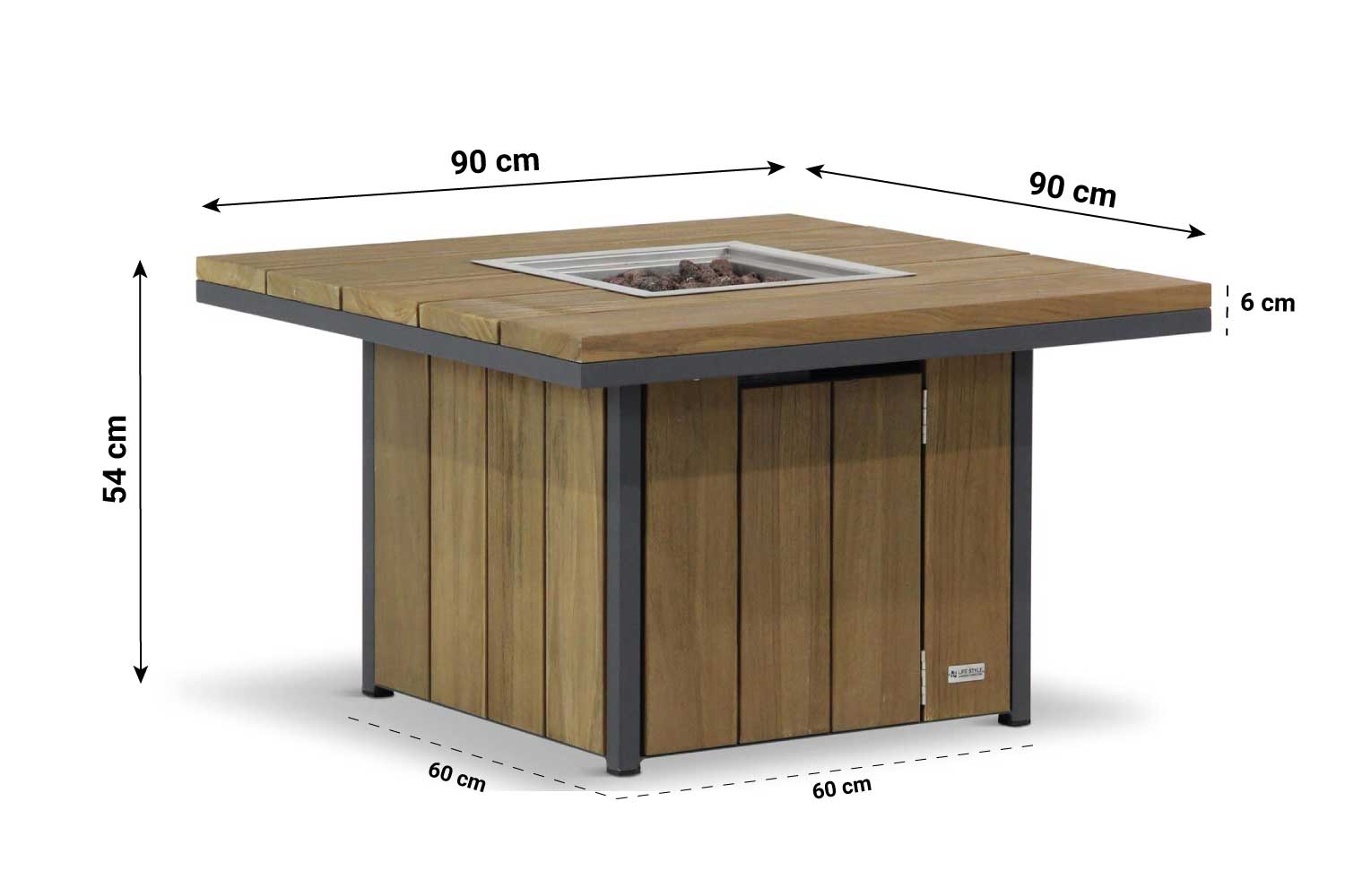 Lifestyle Seaside lounge vuurtafel 90 x 90 cm antraciet